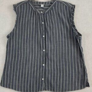 Old Navy Sleeveless Shirt Blue Chambray w/ White Stripes Button Front | Sz Large